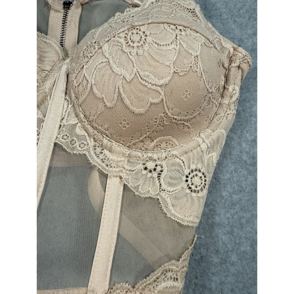 Cream‎ Lace Corset Bustier Top Bra Whimsigoth Style Mesh Underwire Small Bride